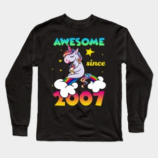 Cute Awesome Unicorn Since 2007 Rainbow Gift Long Sleeve T-Shirt